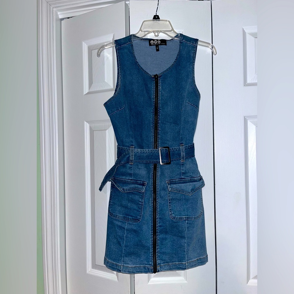 *LAST CALL* Peace Love Eco by Rewash Denim Zip Up Dress w/ Belt & Front Pockets
